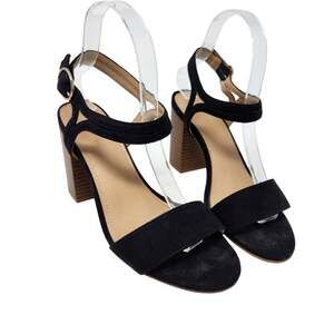 Loft Faux Suede Block Heels Sandal Adjustable Ankle Strap Black Size 7 M